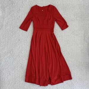 NWOT Women’s Elegant Red V-neck Midi Dress with 3/4 Sleeves & Pockets (size S)